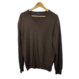 Grant Thomas 100% Extra Fine Italian Merino Wool Brown V Neck Sweater Medium